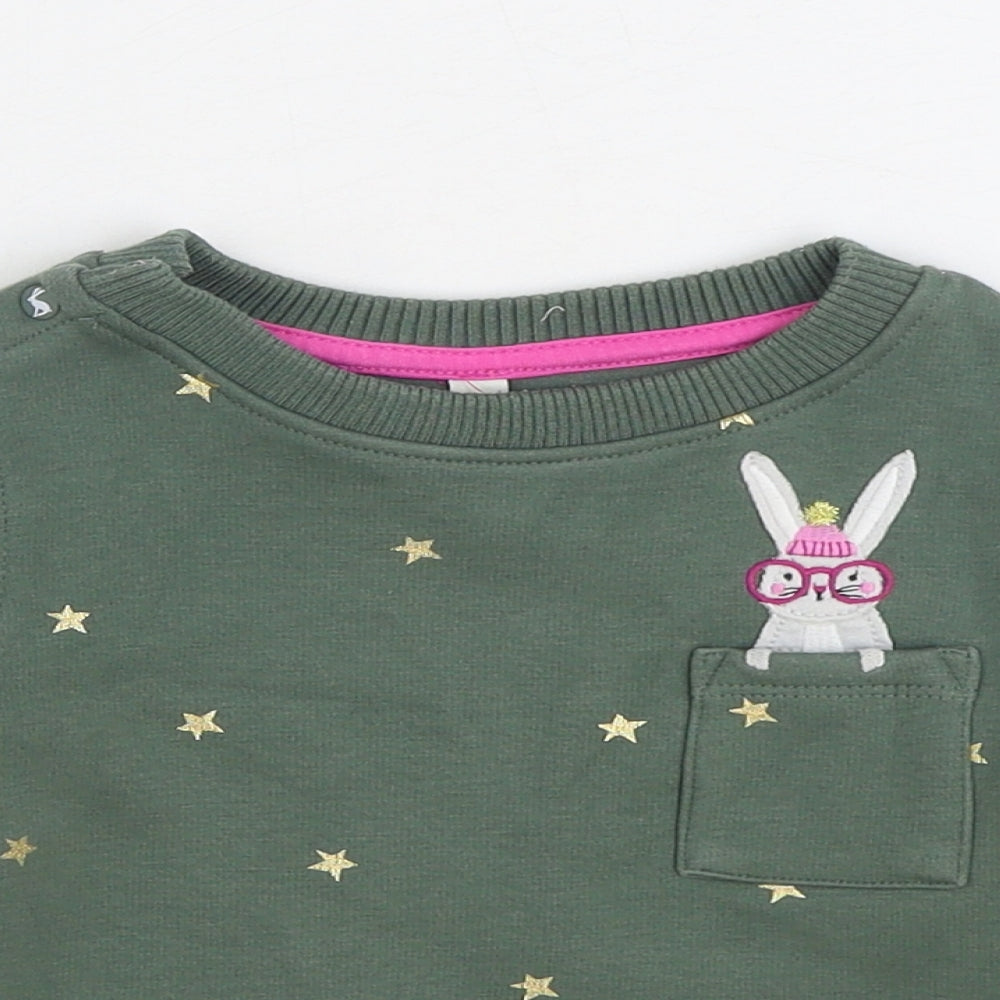 Joules Girls Green Geometric Cotton Pullover Sweatshirt Size 2 Years Pullover - Stars Bunny Rabbit
