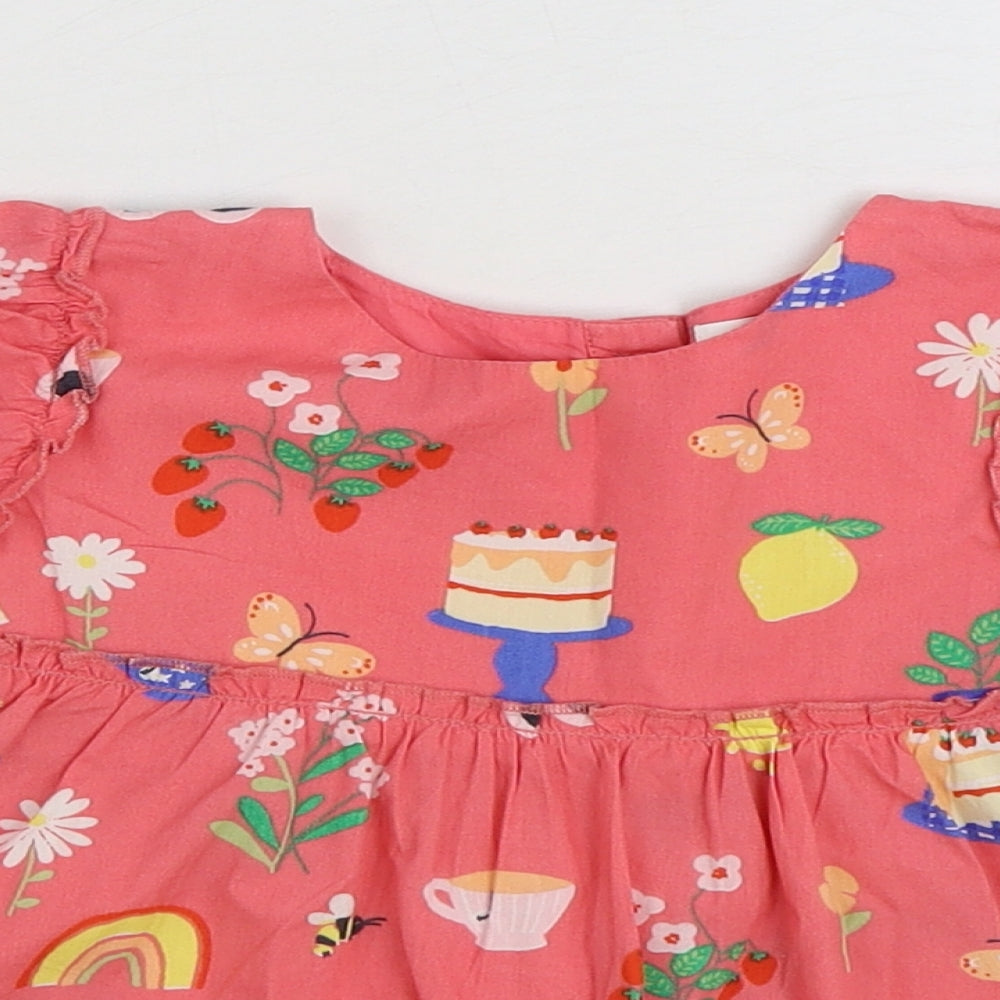 NEXT Girls Pink Geometric 100% Cotton Basic Blouse Size 2-3 Years Boat Neck Button