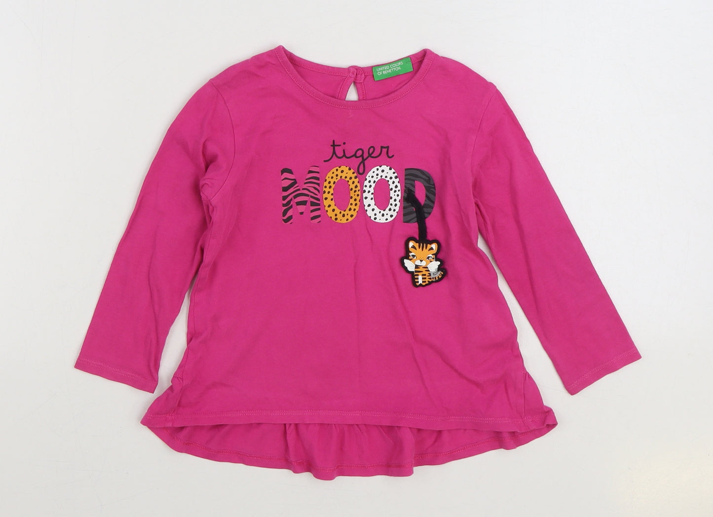 United Colours of Benetton Girls Pink Cotton Basic T-Shirt Size 18-24 Months Round Neck Pullover - Tiger Mood