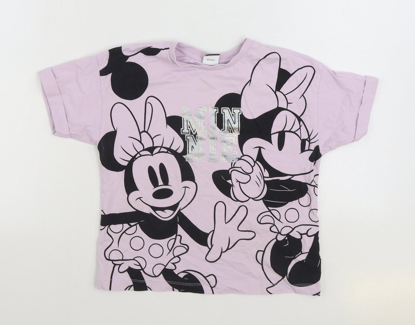 George Girls Purple 100% Cotton Basic T-Shirt Size 9-10 Years Round Neck Pullover - Minnie Mouse