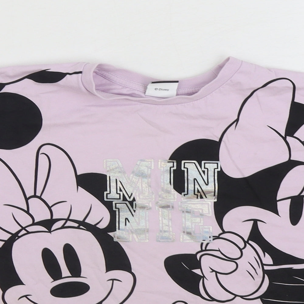 George Girls Purple 100% Cotton Basic T-Shirt Size 9-10 Years Round Neck Pullover - Minnie Mouse