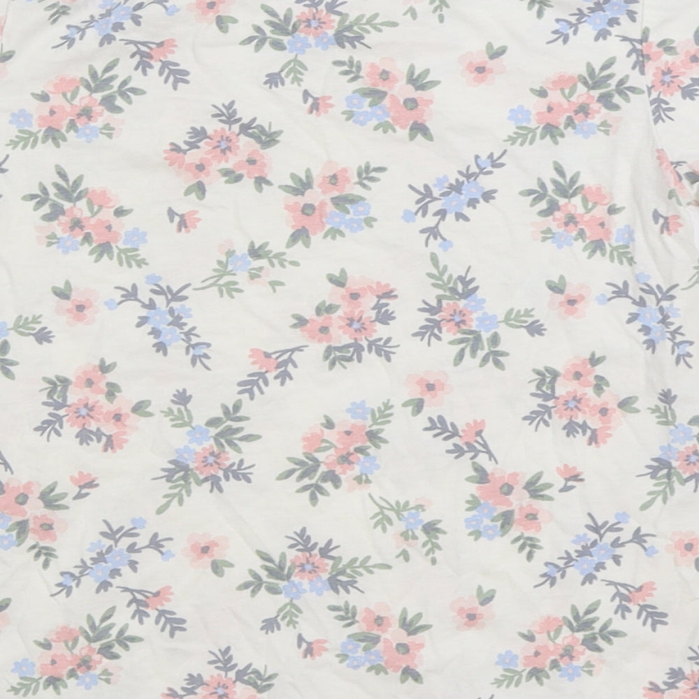 Primark Girls White Floral 100% Cotton Basic T-Shirt Size 9-10 Years Round Neck Pullover - Happiness