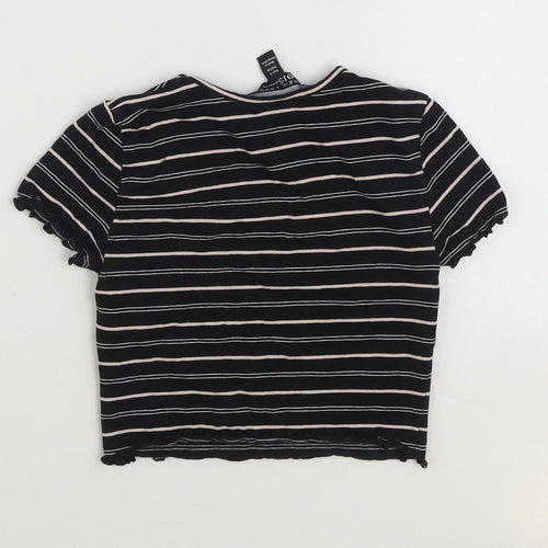 915 Generation Girls Black Striped Cotton Basic T-Shirt Size 9 Years Round Neck Pullover - New York Cropped