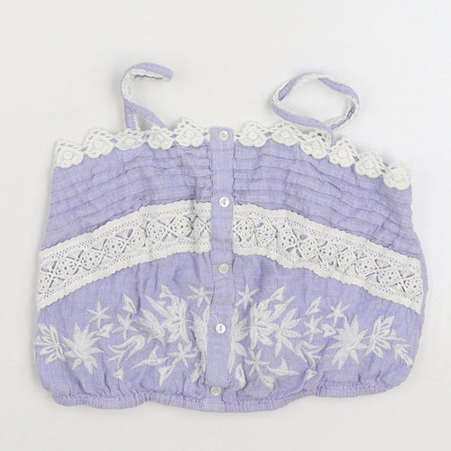 River Island Girls Blue Cotton Camisole Tank Size 10 Years Square Neck Pullover - Cropped