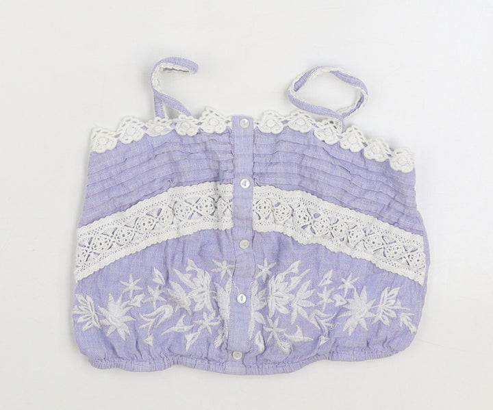 River Island Girls Blue Cotton Camisole Tank Size 10 Years Square Neck Pullover - Cropped