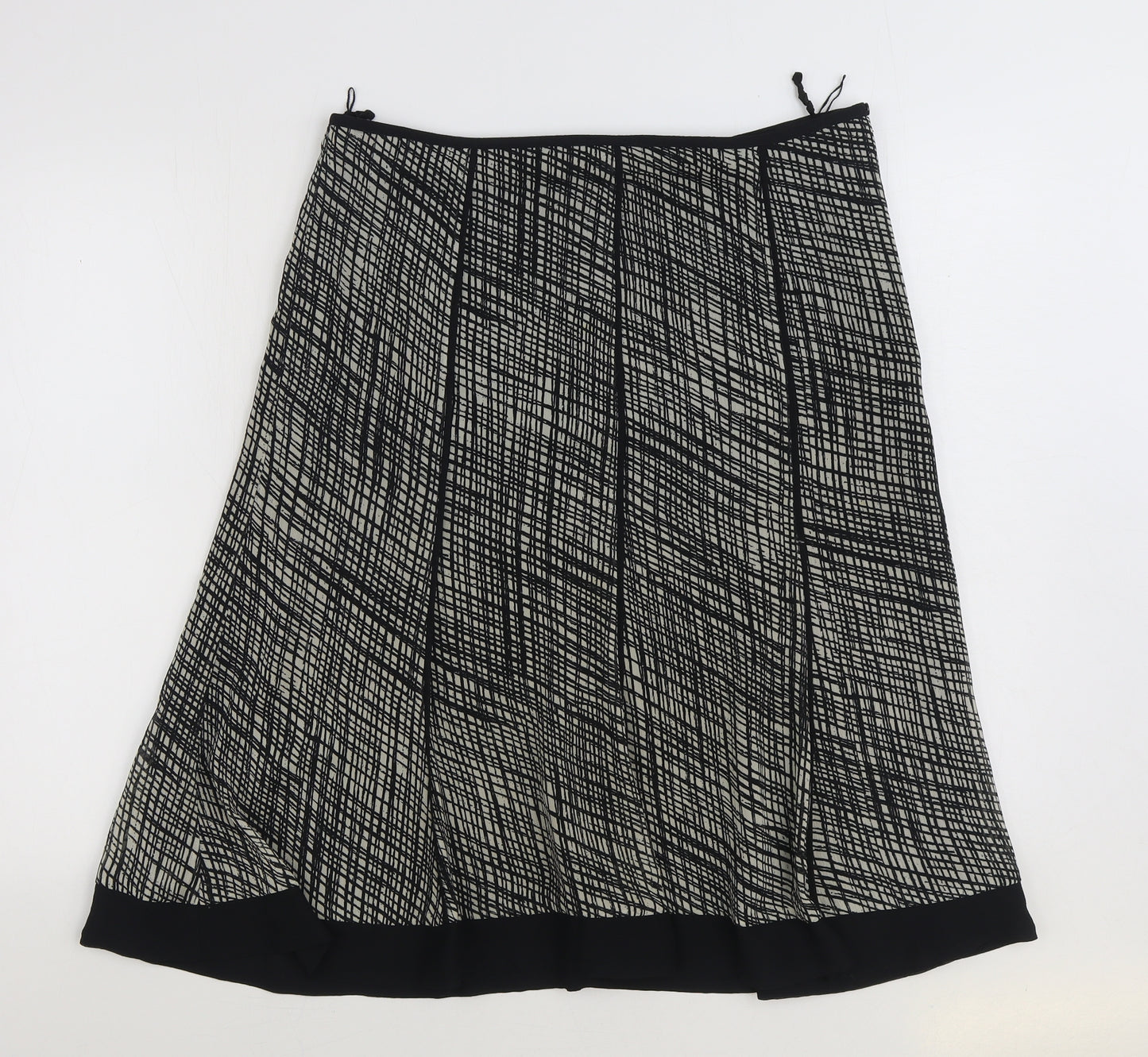 Marks and Spencer Womens Black Geometric Polyester A-Line Skirt Size 14 Zip