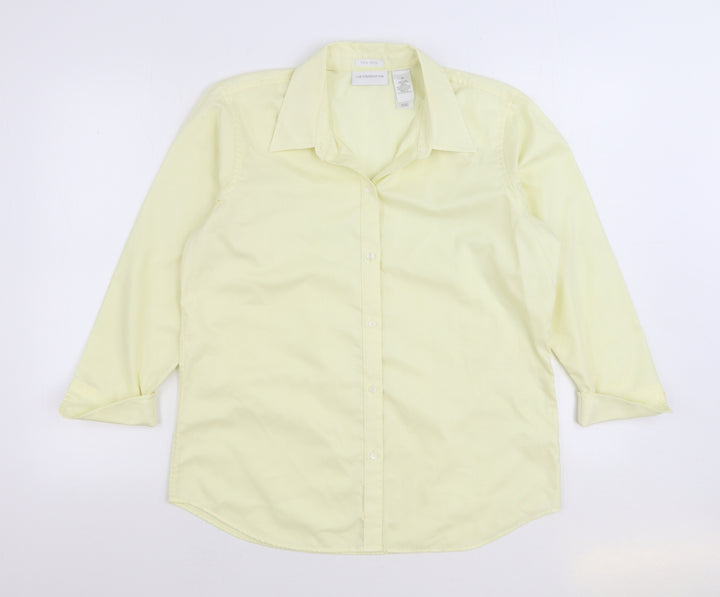 Liz Claiborne Womens Yellow 100% Cotton Basic Button-Up Size 10 Collared