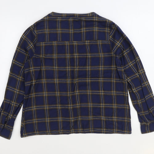 Label Lab Womens Blue Plaid 100% Cotton Basic Blouse Size 12 V-Neck
