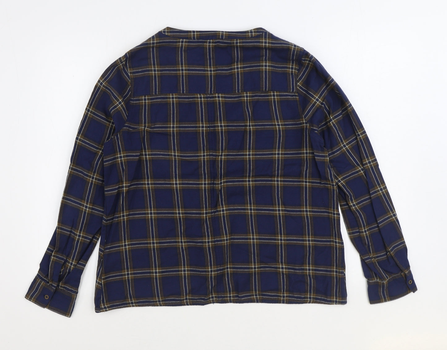Label Lab Womens Blue Plaid 100% Cotton Basic Blouse Size 12 V-Neck