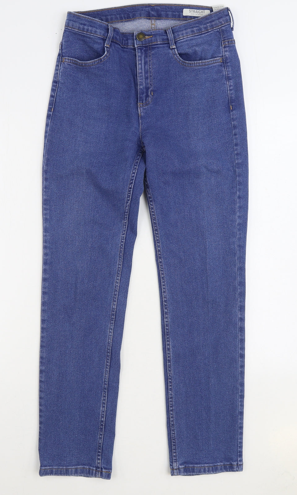 Marks and Spencer Womens Blue Cotton Straight Jeans Size 10 L29 in Regular Zip