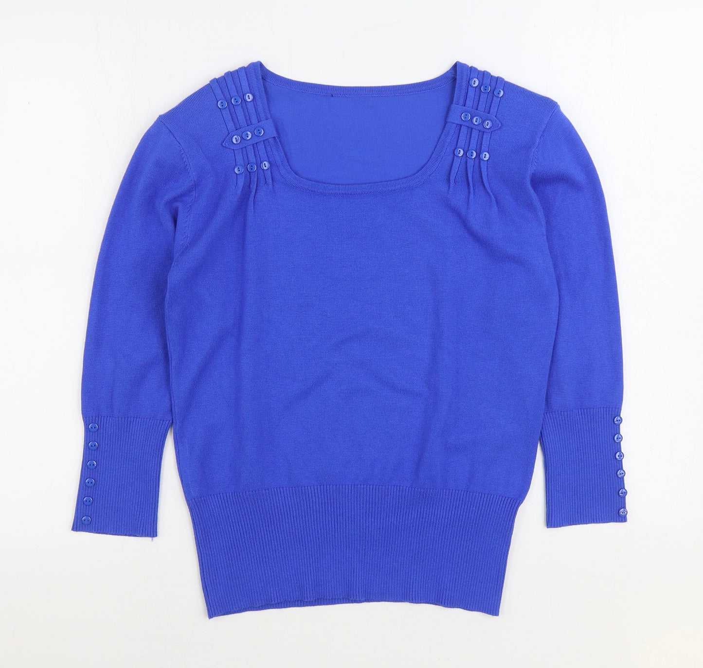 Preworn Womens Blue Square Neck Viscose Pullover Jumper Size 10