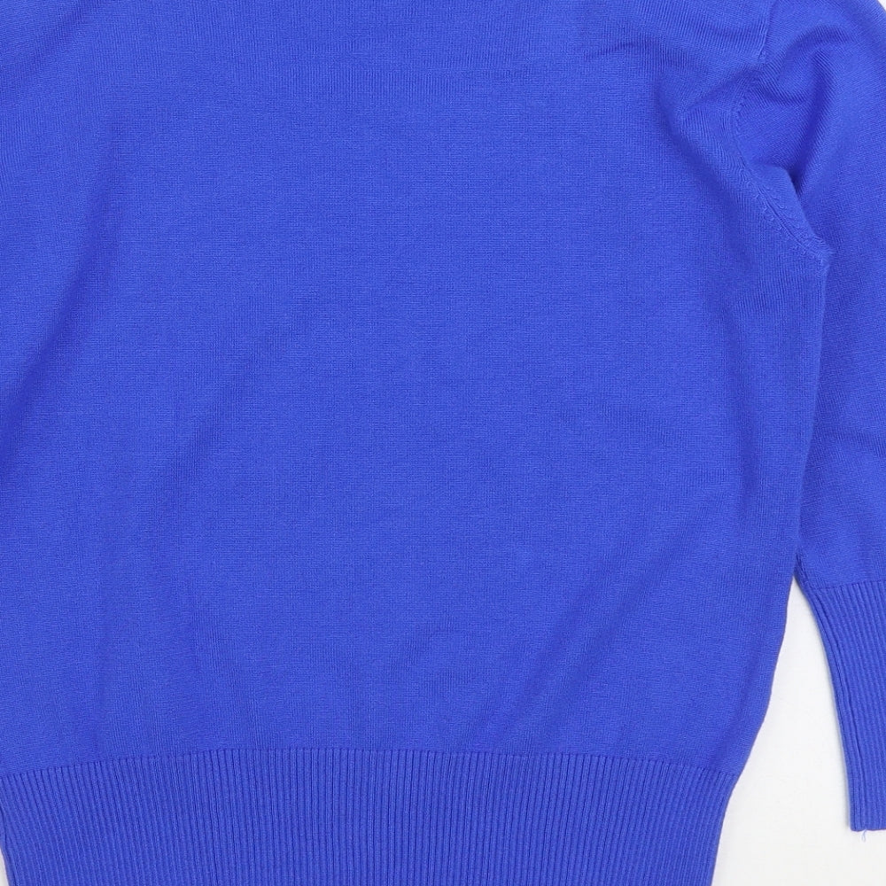 Preworn Womens Blue Square Neck Viscose Pullover Jumper Size 10