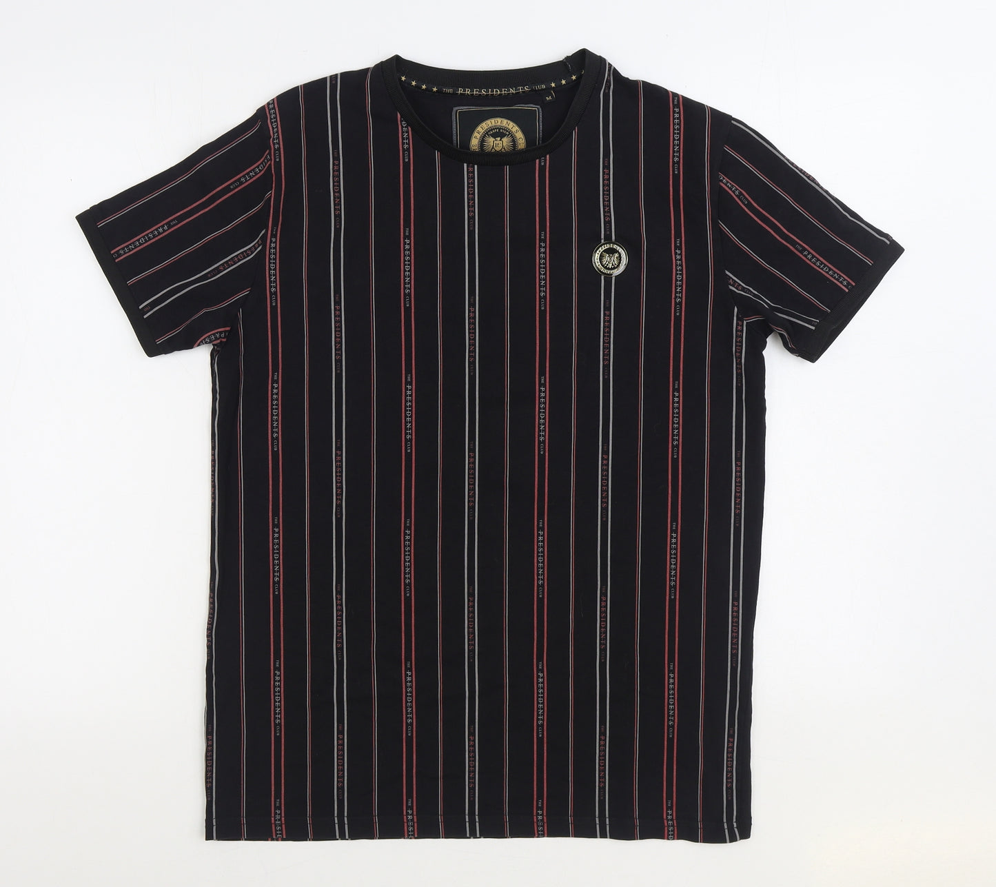 The Presidents Club Mens Black Striped Cotton T-Shirt Size M Round Neck
