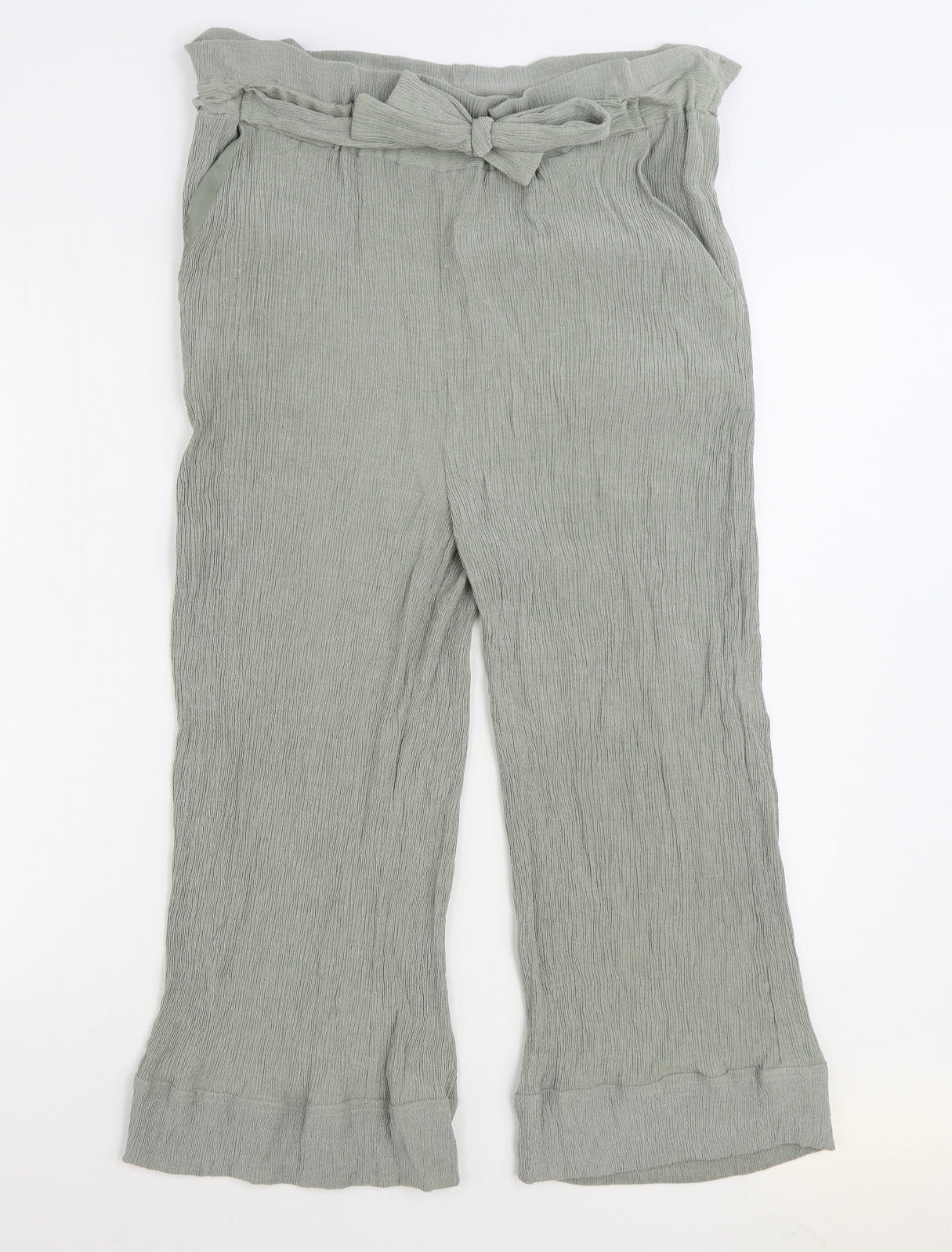 New Look Womens Green Viscose Trousers Size 16 L21 in Regular Tie - Paoerbag