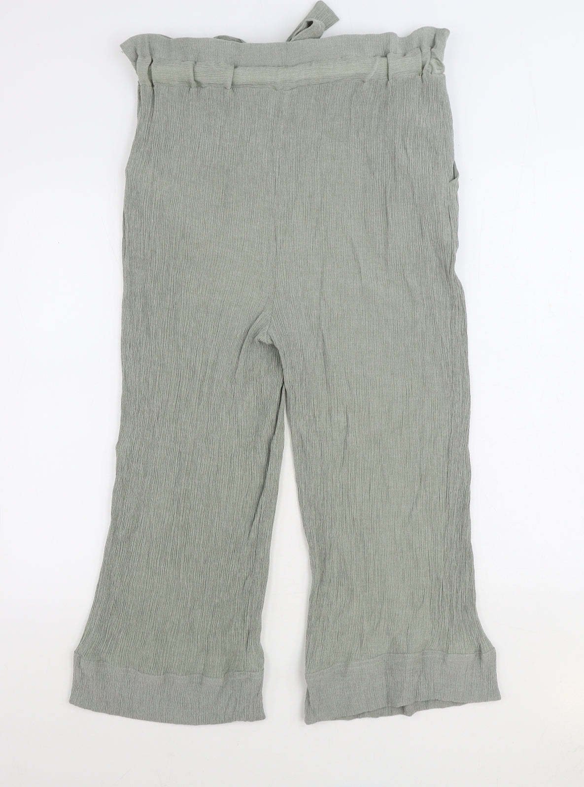 New Look Womens Green Viscose Trousers Size 16 L21 in Regular Tie - Paoerbag