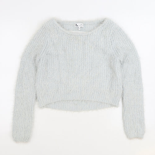 NEXT Womens Blue Boat Neck Acrylic Pullover Jumper Size 12 - Cropped