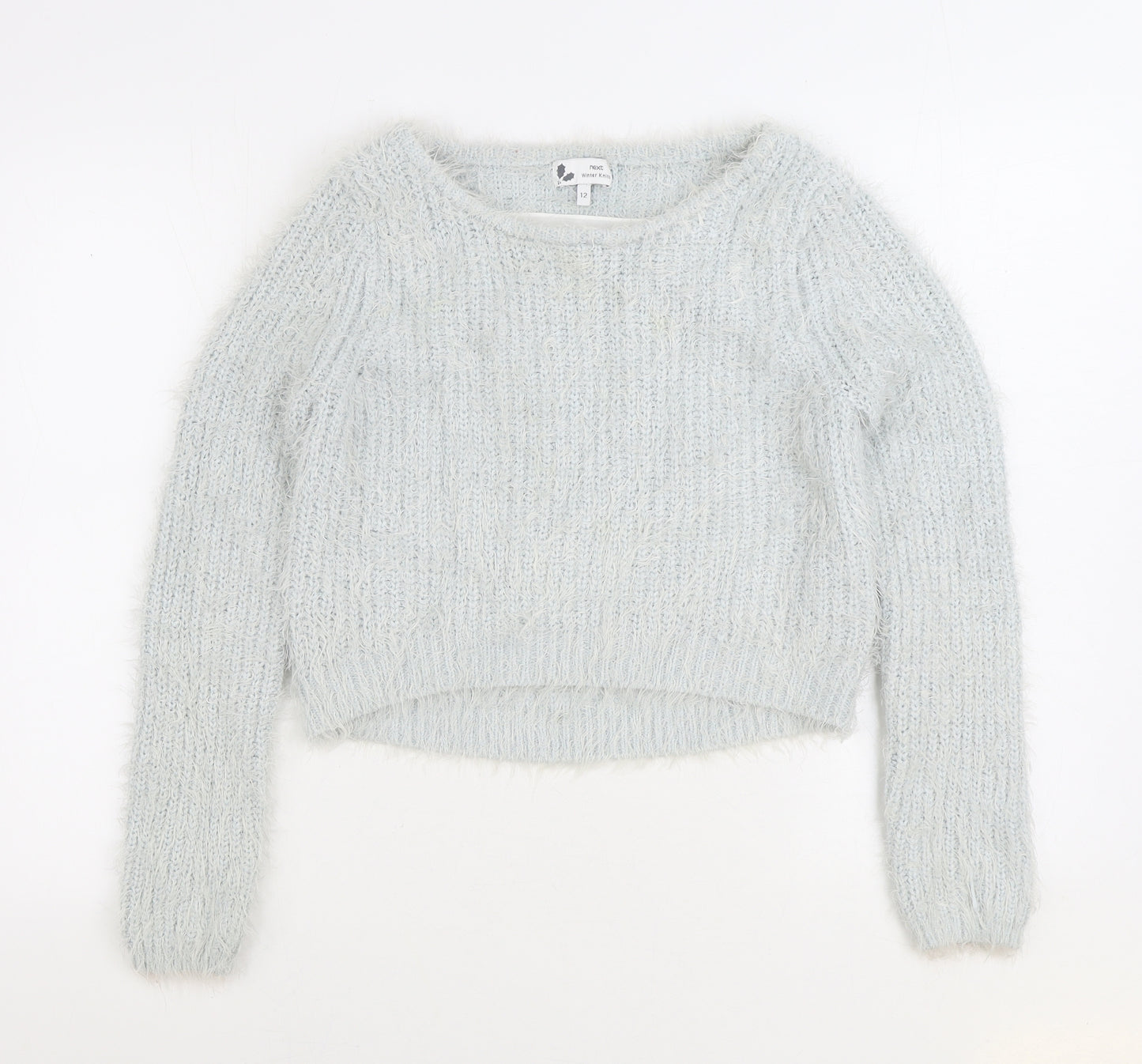 NEXT Womens Blue Boat Neck Acrylic Pullover Jumper Size 12 - Cropped