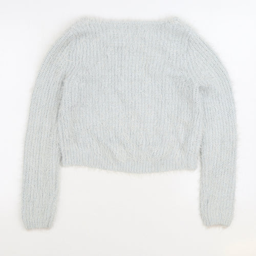 NEXT Womens Blue Boat Neck Acrylic Pullover Jumper Size 12 - Cropped