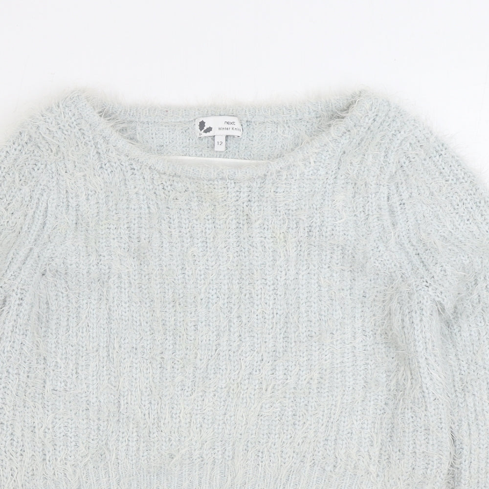 NEXT Womens Blue Boat Neck Acrylic Pullover Jumper Size 12 - Cropped