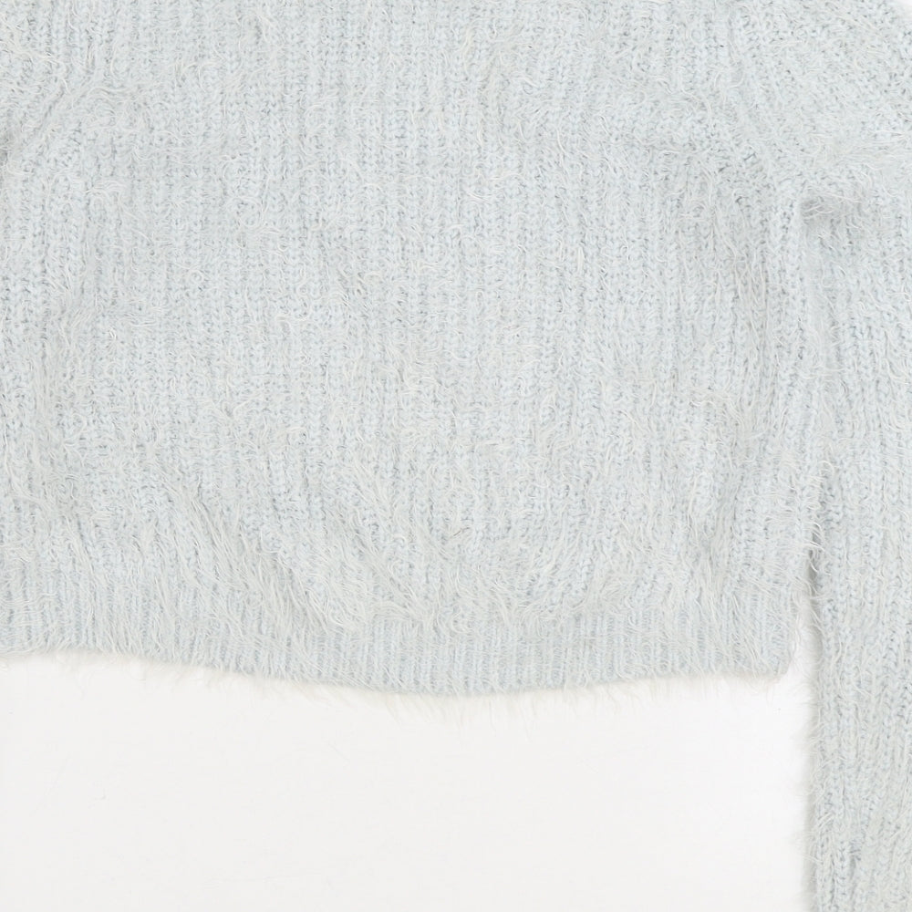 NEXT Womens Blue Boat Neck Acrylic Pullover Jumper Size 12 - Cropped