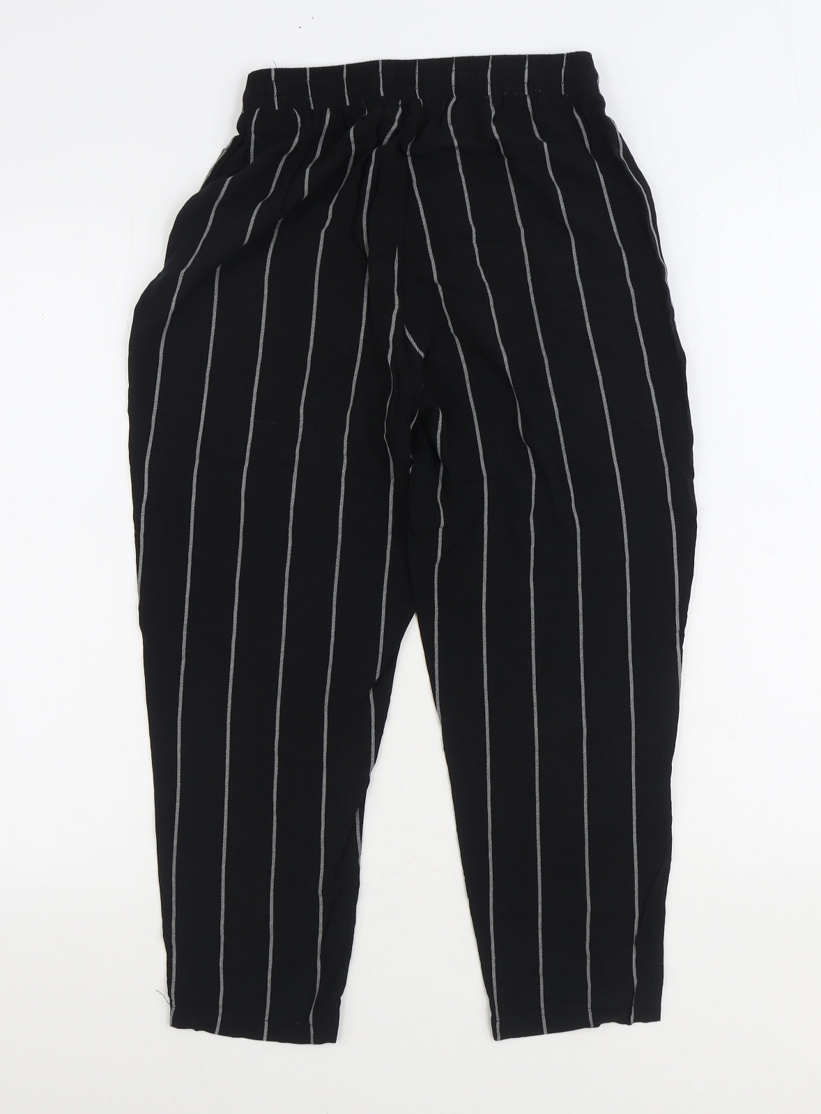 PRETTYLITTLETHING Womens Black Striped Viscose Trousers Size 8 L23 in Regular Snap