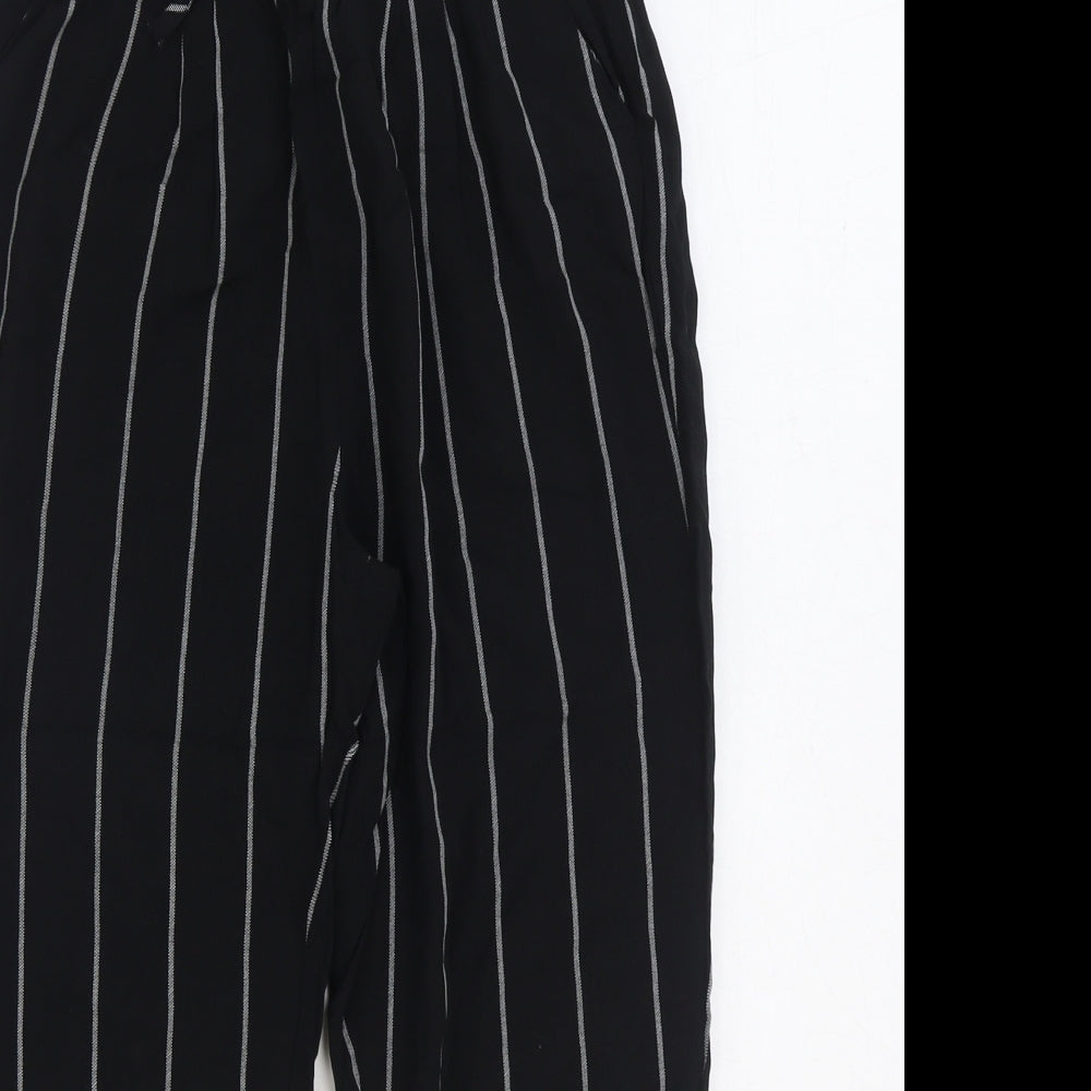 PRETTYLITTLETHING Womens Black Striped Viscose Trousers Size 8 L23 in Regular Snap