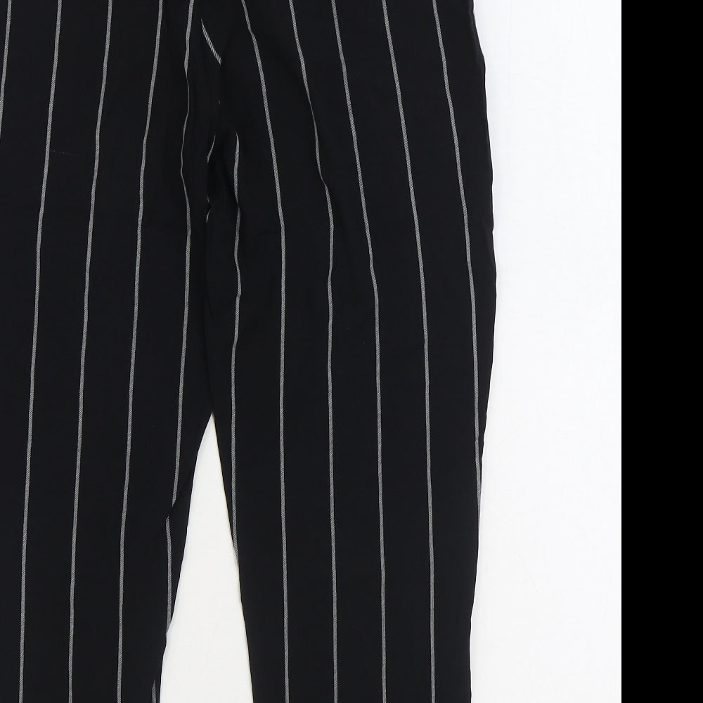 PRETTYLITTLETHING Womens Black Striped Viscose Trousers Size 8 L23 in Regular Snap