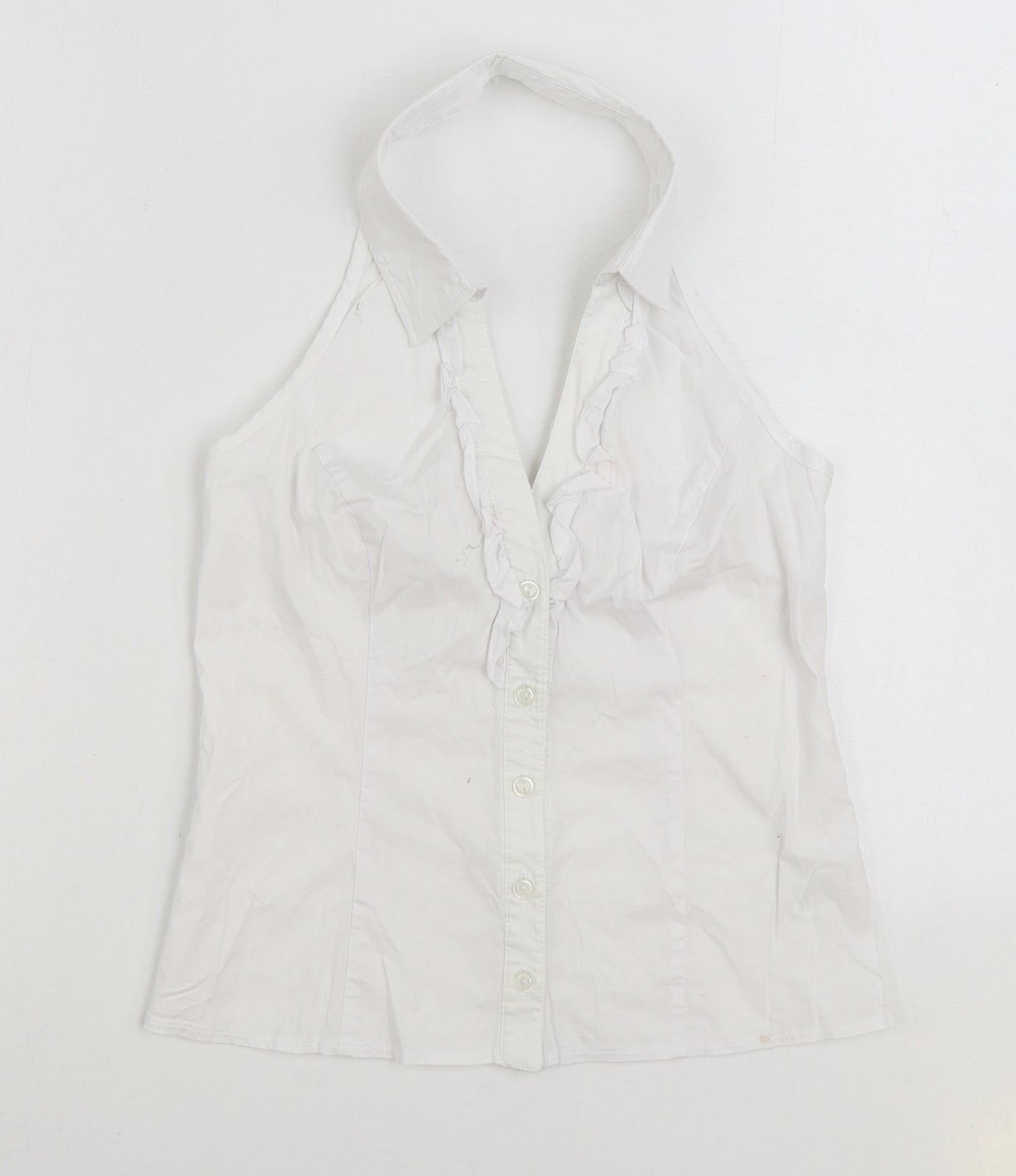 New Look Womens White 100% Cotton Basic Blouse Size 10 Halter