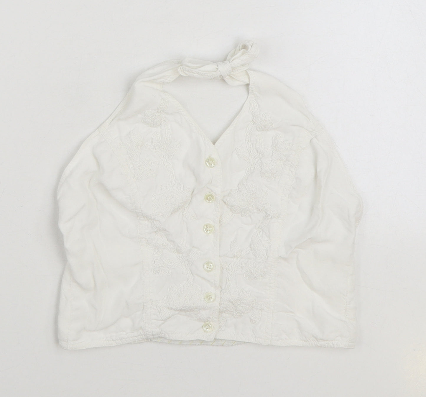 Preworn Womens White 100% Cotton Basic Blouse Size 10 Halter - Shirred