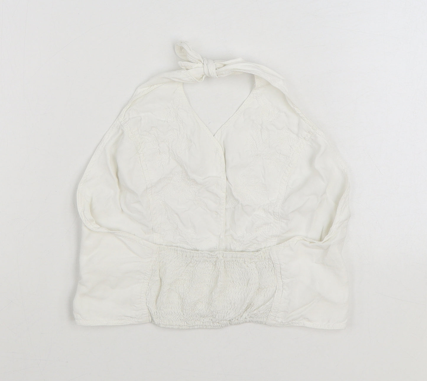 Preworn Womens White 100% Cotton Basic Blouse Size 10 Halter - Shirred