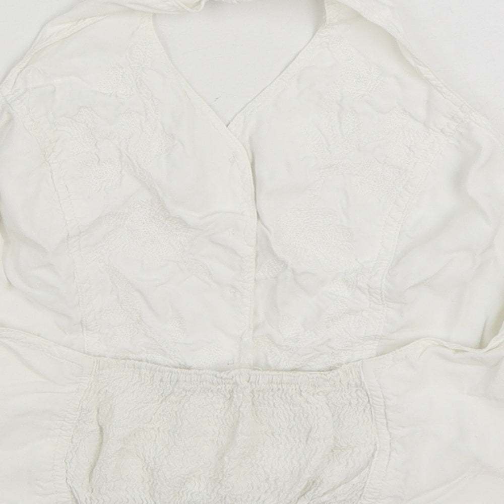 Preworn Womens White 100% Cotton Basic Blouse Size 10 Halter - Shirred