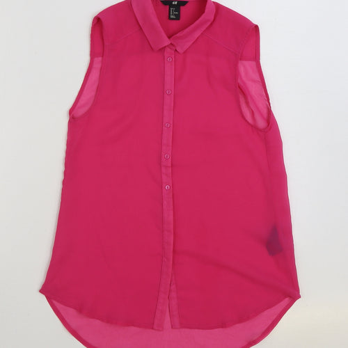 H&M Womens Pink Polyester Basic Button-Up Size 6 Collared