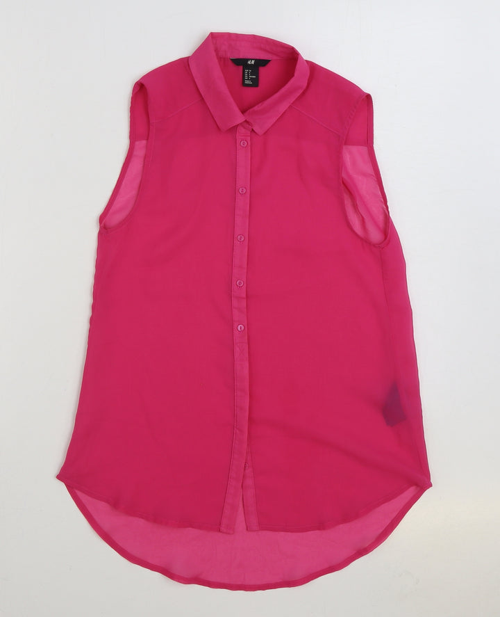 H&M Womens Pink Polyester Basic Button-Up Size 6 Collared