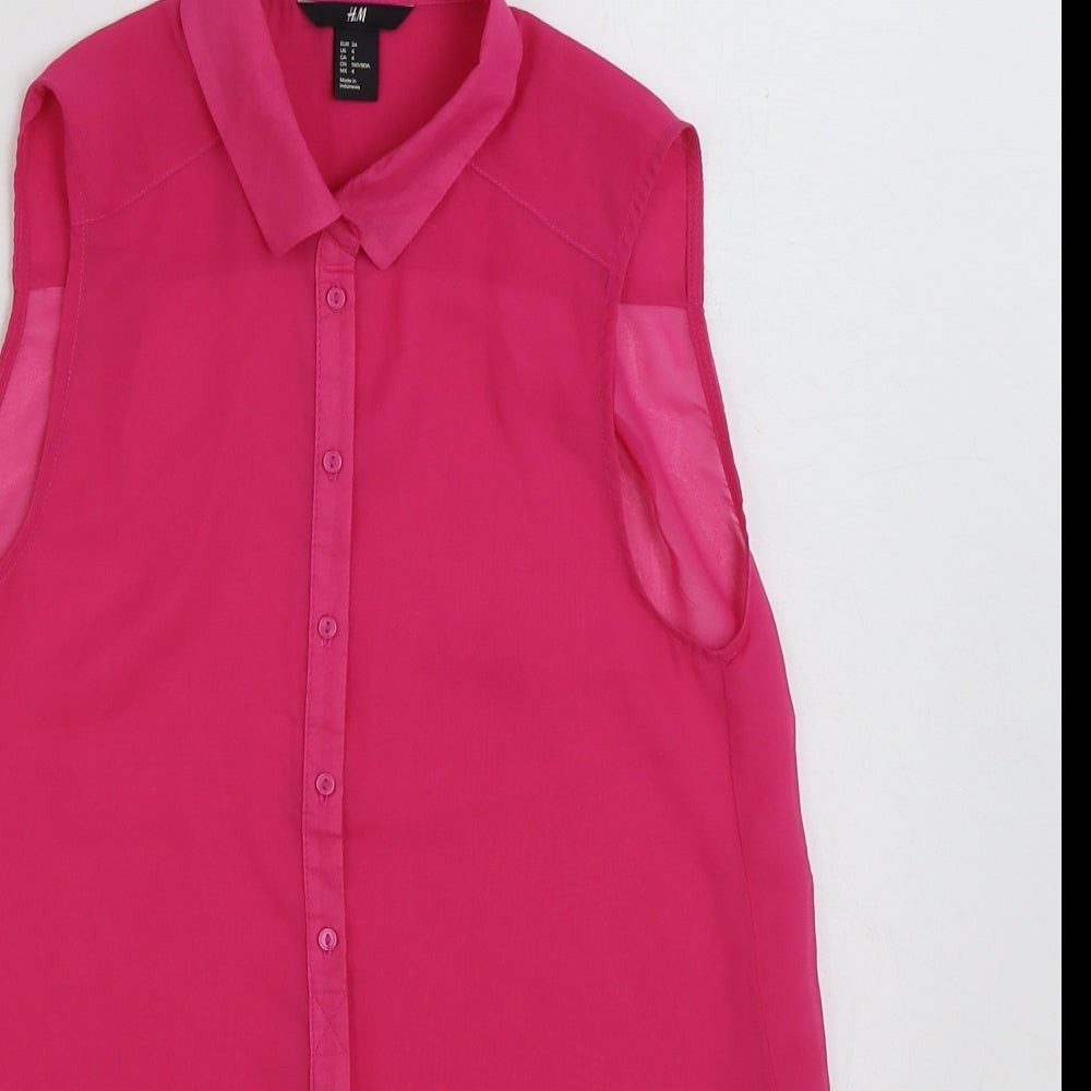H&M Womens Pink Polyester Basic Button-Up Size 6 Collared