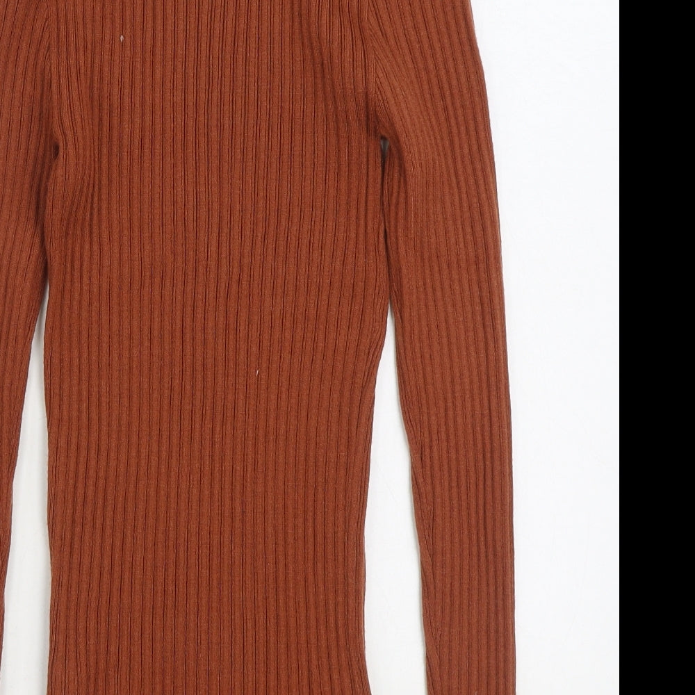 Primark Womens Brown Mock Neck Viscose Pullover Jumper Size 14