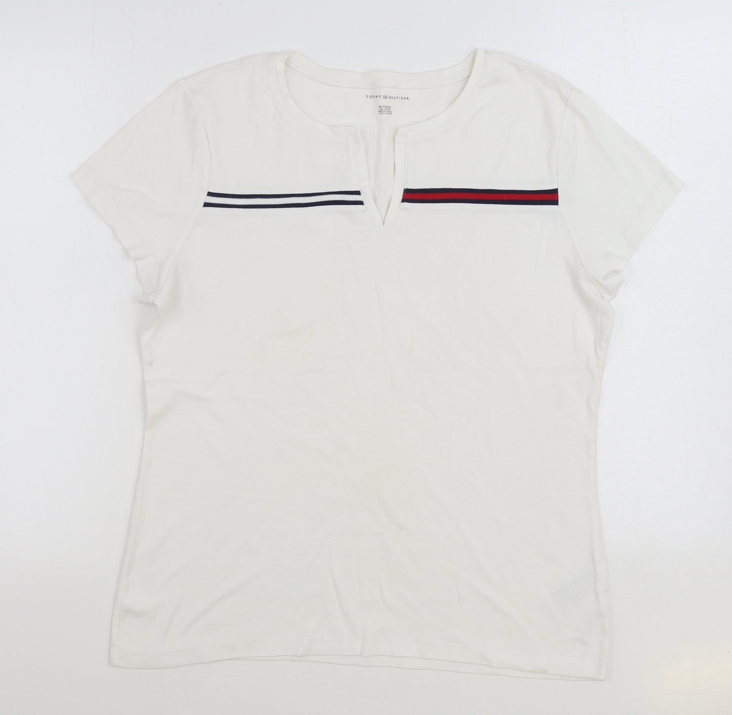 Tommy Hilfiger Womens White 100% Cotton Basic T-Shirt Size XL V-Neck