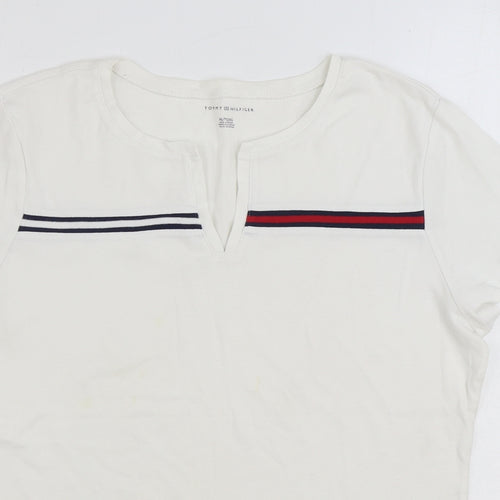 Tommy Hilfiger Womens White 100% Cotton Basic T-Shirt Size XL V-Neck