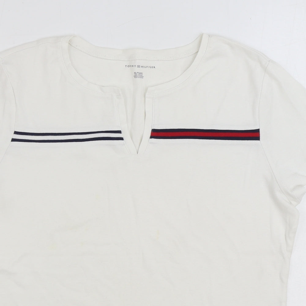 Tommy Hilfiger Womens White 100% Cotton Basic T-Shirt Size XL V-Neck
