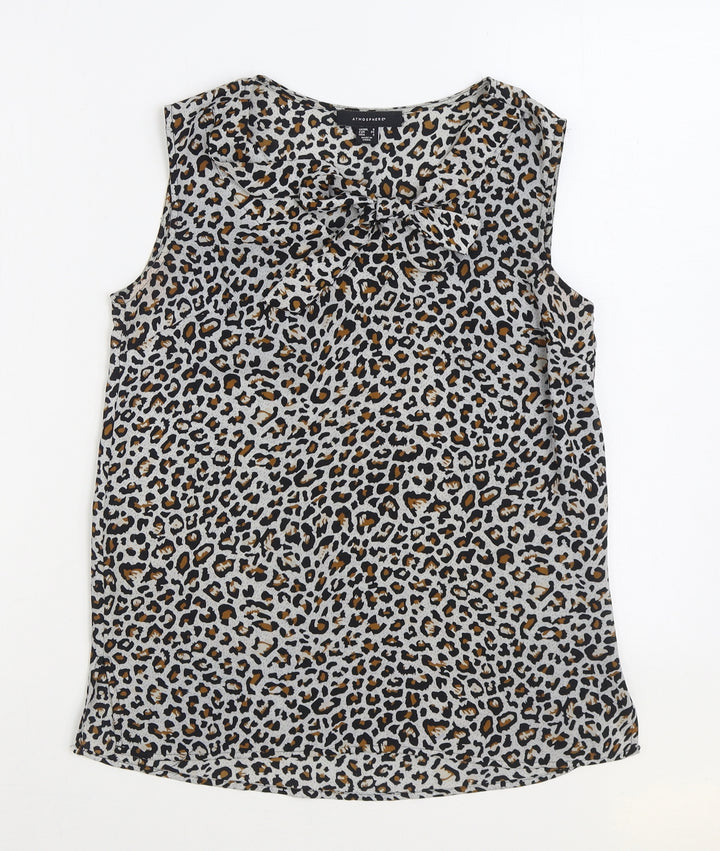 Atmosphere Womens Multicoloured Animal Print Polyester Basic Blouse Size 6 V-Neck