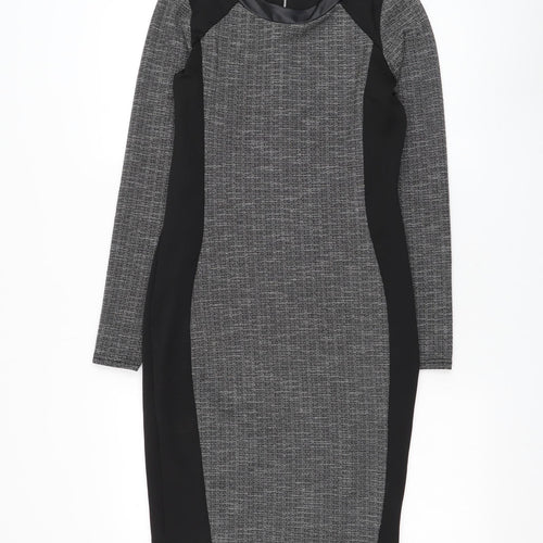River Island Womens Black Polyester Bodycon Size 10 Round Neck Zip