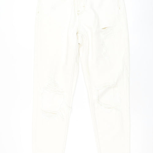 Topshop Womens White Cotton Straight Jeans Size 28 in L32 in Regular Zip