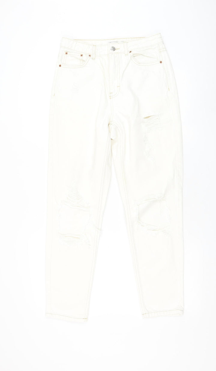 Topshop Womens White Cotton Straight Jeans Size 28 in L32 in Regular Zip