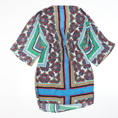 Boohoo Womens Multicoloured Geometric Polyester Shirt Dress Size 8 V-Neck Pullover - Knot Front Beach Cover