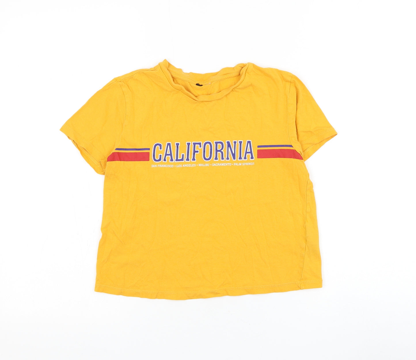H&M Womens Yellow Cotton Cropped T-Shirt Size XS Round Neck - California
