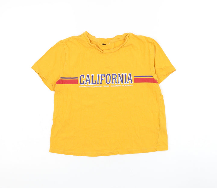 H&M Womens Yellow Cotton Cropped T-Shirt Size XS Round Neck - California