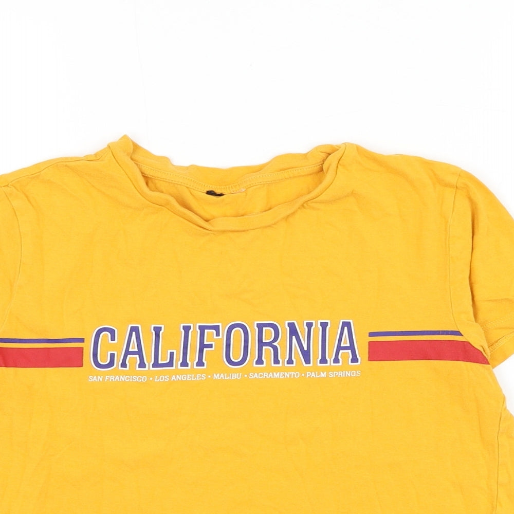 H&M Womens Yellow Cotton Cropped T-Shirt Size XS Round Neck - California
