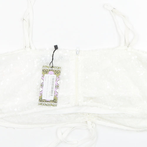 Boohoo Womens White Polyester Cropped Tank Size 14 V-Neck
