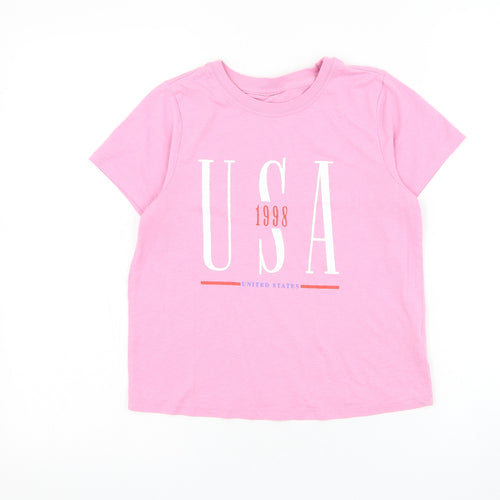 Topshop Womens Pink Cotton Basic T-Shirt Size 8 Round Neck - USA 1998