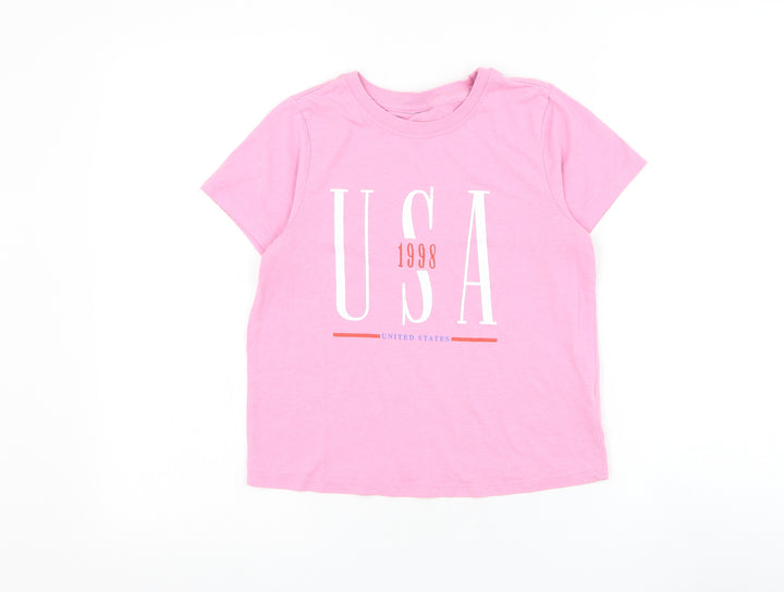 Topshop Womens Pink Cotton Basic T-Shirt Size 8 Round Neck - USA 1998