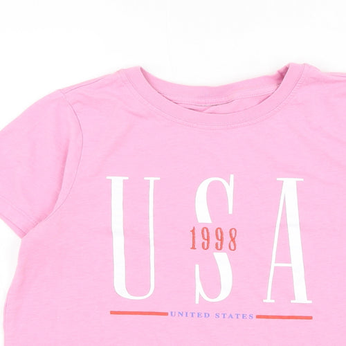 Topshop Womens Pink Cotton Basic T-Shirt Size 8 Round Neck - USA 1998